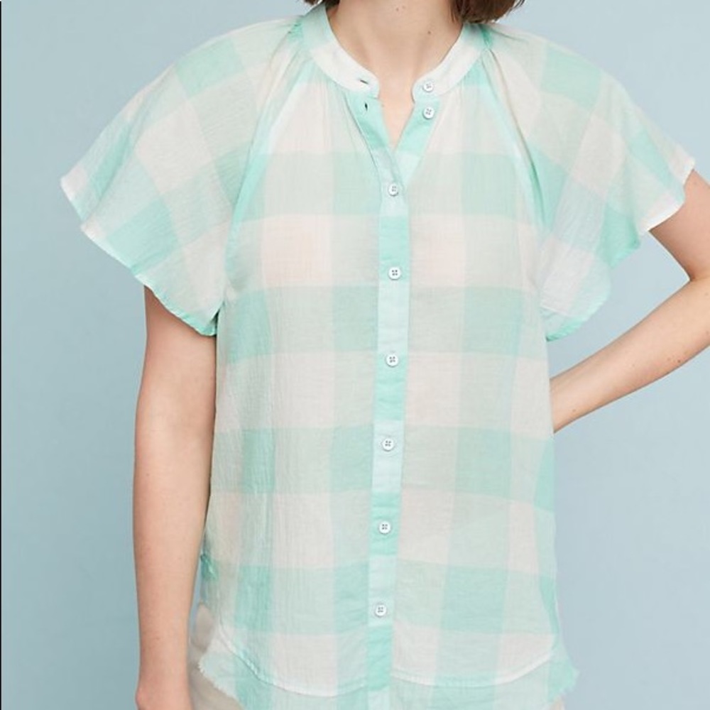 Anthropologie Maeve Gingham Flutter Top